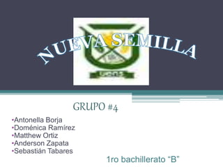 GRUPO #4
•Antonella Borja
•Doménica Ramírez
•Matthew Ortiz
•Anderson Zapata
•Sebastián Tabares
1ro bachillerato “B”
 