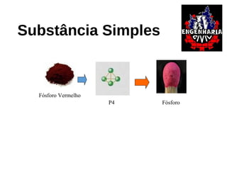 Substância Simples
Fósforo Vermelho
P4 Fósforo