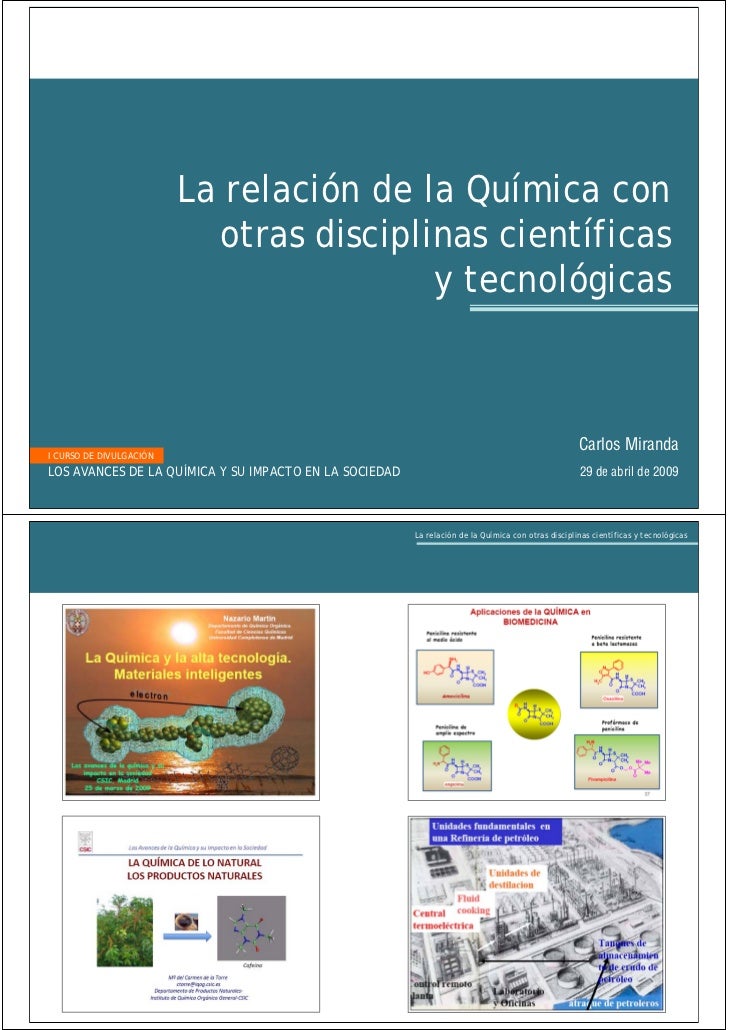 LA RELACION DE LA QUIMICA CON OTRAS DISCIPLINAS