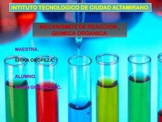 INTITUTO TECNOLOGICO DE CIUDAD ALTAMIRANO.


            MECANISMOS DE REACCION ,
               QUIMICA ORGANICA.

 MAESTRA.

 ERIKA OROPEZA.


 ALUMNO.

 KEVIN GONZALEZ C.
 
