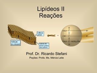 Lipídeos II Reações Prof. Dr. Ricardo Stefani Poções: Profa. Ms. Mércia Leite 