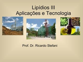 Lipídios III Aplicações e Tecnologia Prof. Dr. Ricardo Stefani 