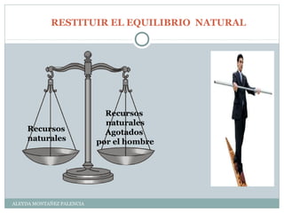 ALEYDA MONTAÑEZ PALENCIA
Recursos
naturales
Recursos
naturales
Agotados
por el hombre
RESTITUIR EL EQUILIBRIO NATURAL
 