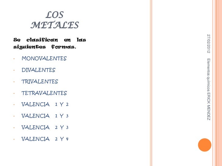 elementos qumicos erick mendez su clasificacin l o s me t a l e s 4 - Tabla Periodica De Los Elementos Quimicos Monovalentes elementos qumicos erick mendez su clasificacin l o s me t a l e s 4 - Tabla Periodica De Los Elementos Quimicos Monovalentes