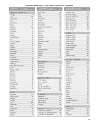 42
Principales alimentos y su valor calórico expresado en kilocalorías.
 