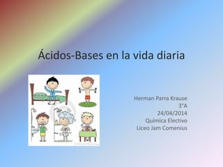 Ácidos-Bases en la vida diaria
Herman Parra Krause
3°A
24/04/2014
Química Electivo
Liceo Jam Comenius
 