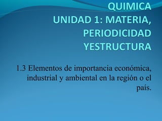 1.3 Elementos de importancia económica,
   industrial y ambiental en la región o el
                                      país.
 