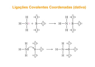 LigaçõesLigações CovalentesCovalentes CoordenadasCoordenadas ((dativadativa))
 