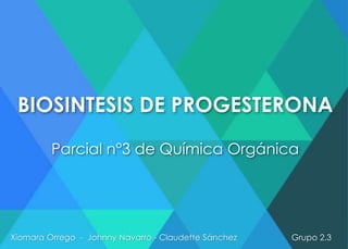 BIOSINTESIS DE PROGESTERONA 
Parcial n°3 de Química Orgánica 
Xiomara Orrego - Johnny Navarro - Claudette Sánchez Grupo 2.3 
 