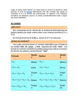 Luego de aplicar dicha relación, en casos donde se tienen 4 n electrones, éstos
alcanzan un nivel de energía relativamente...
