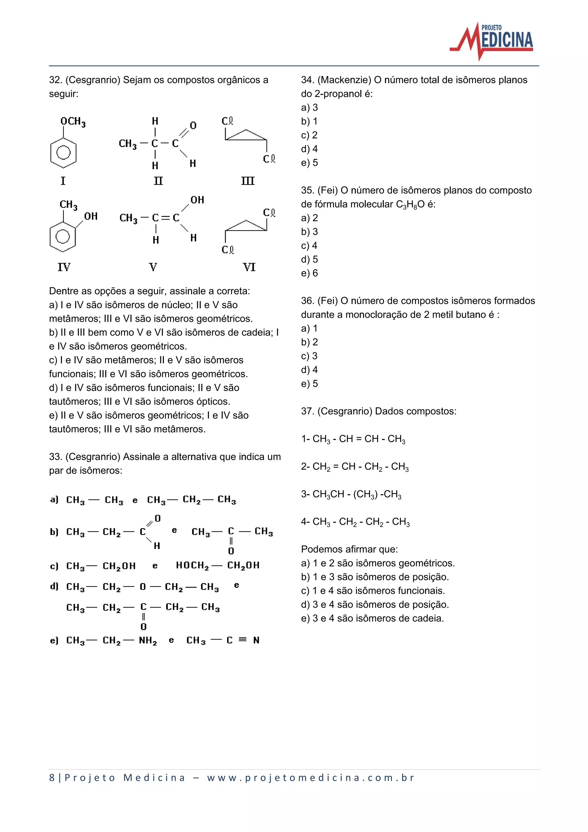Quimica organiza isomeria_plana_exercicios | PDF