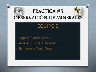 PRÁCTICA #3 
OBSERVACIÓN DE MINERALES 
 