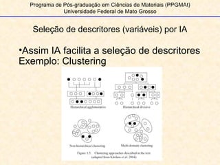Seleção de descritores (variáveis) por IA Programa de Pós-graduação em Ciências de Materiais (PPGMAt) Universidade Federal de Mato Grosso Assim IA facilita a seleção de descritores Exemplo: Clustering 