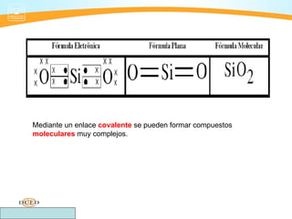 Mediante un enlace covalente se pueden formar compuestos
moleculares muy complejos.
 