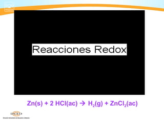 Zn(s) + 2 HCl(ac)  H2(g) + ZnCl2(ac)
 