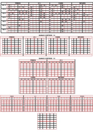 PRIMOS 23 + PARES ÍMPARES
00 X 31
41 71 79
09 18
63 57
12 24 08
80 45
01 X 02 13 23
43 47 53
33 10
52 44
12 68 78
72 48 50 66
15 35
65
02 X 03 05 19 29 37
61
32 38 49
64 46 56
04 14 34 16 36 40
62
01 21 39
55 69 77
03 X 11 17
59 67
26 68
58 60 70
25
51
04 X 54 06 30 27
05 X 07
73
42
06 X 20
76
QUINA30 SORTEIOS 1 X
PRIMOS 23 + PARES ÍMPARES
QUINA30 SORTEIOS 1 X
PRIMOS 23 +
00 00 00 00 00 00 00 00 00 00 00 00 00 00 00 00
PARES ÍMPARES
00 00 00 00 00 00 00 00 00 00 00 00 00 00 00 00
PRIMOS 23 + PARES ÍMPARES
0
0
0
0
0
0
0
0
0
0
0
0
0
0
0
0
0
0
0
0
0
0
0
0
0
0
0
0
0
0
0
0
0
0
0
0
0
0
0
0
0
0
0
0
0
0
0
0
0
0
0
0
0
0
0
0
0
0
0
0
0
0
0
0
 