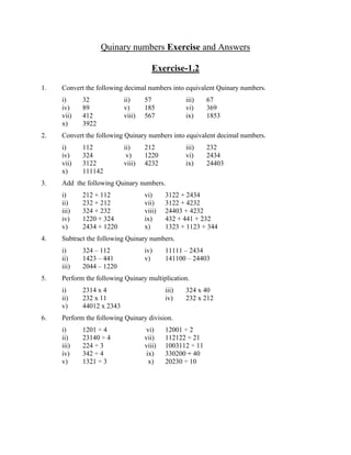 Quinary numbers exercise and answers | PDF