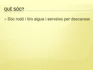 QUÈ SÓC?
 Sóc rodó i tiro aigua i serveixo per descansar
 