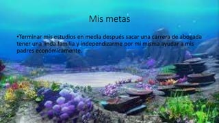 Mis metas
•Terminar mis estudios en media después sacar una carrera de abogada
tener una linda familia y independizarme por mi misma ayudar a mis
padres económicamente.
 
