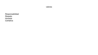 valores
Responsabilidad
Respeto
Honesta
Caritativa
 