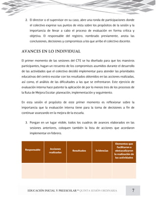 7EDUCACIÓN INICIAL Y PREESCOLAR * QUINTA SESIÓN ORDINARIA
 