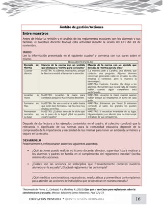 16EDUCACIÓN PRIMARIA * QUINTA SESIÓN ORDINARIA
2
2
Retomado de Fierro, C., Carbajal, P y Martínez R. (2010) Ojos que sí ven Casos para reflexionar sobre la
convivencia en la escuela. México: Ediciones Somos Maestros. Pág. 72 y 73
INICIO
DESARROLLO


 