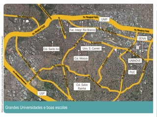 Fac. Integr. Rio Branco
Grandes Universidades e boas escolas
UNIP
PUC
SENAI
UNINOVE
Col. Santo Ivo
USP
Univ. S. Camilo
Col. Salve
Rainha
Col. Módulo
MaterialsujeitoaalteraçãoeexclusivoparausointernodaEven.Proibidaadivulgação.MaterialsujeitoaalteraçãoeexclusivoparausointernodaEven.Proibidaadivulgação.
 