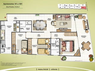 | | | Apartamentos 101 a 1001 Área Privativa: 91,64 m 2 