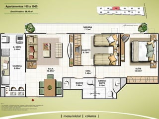 | | | Apartamentos 105 a 1005 Área Privativa: 68,00 m 2 