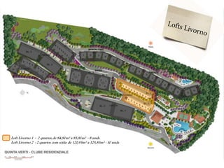 Loft Livorno 1 - 2 quartos de 84,81m² a 85,81m² - 8 unds
Loft Livorno 2 - 2 quartos com sótão de 121,93m² a 125,83m² - 10 unds
 