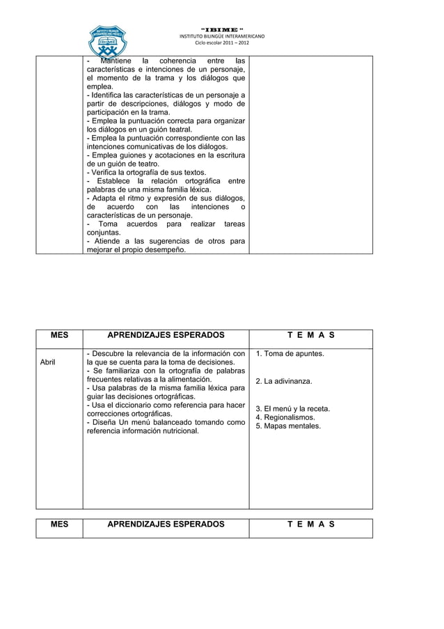 Temario Primaria Quinto Grado