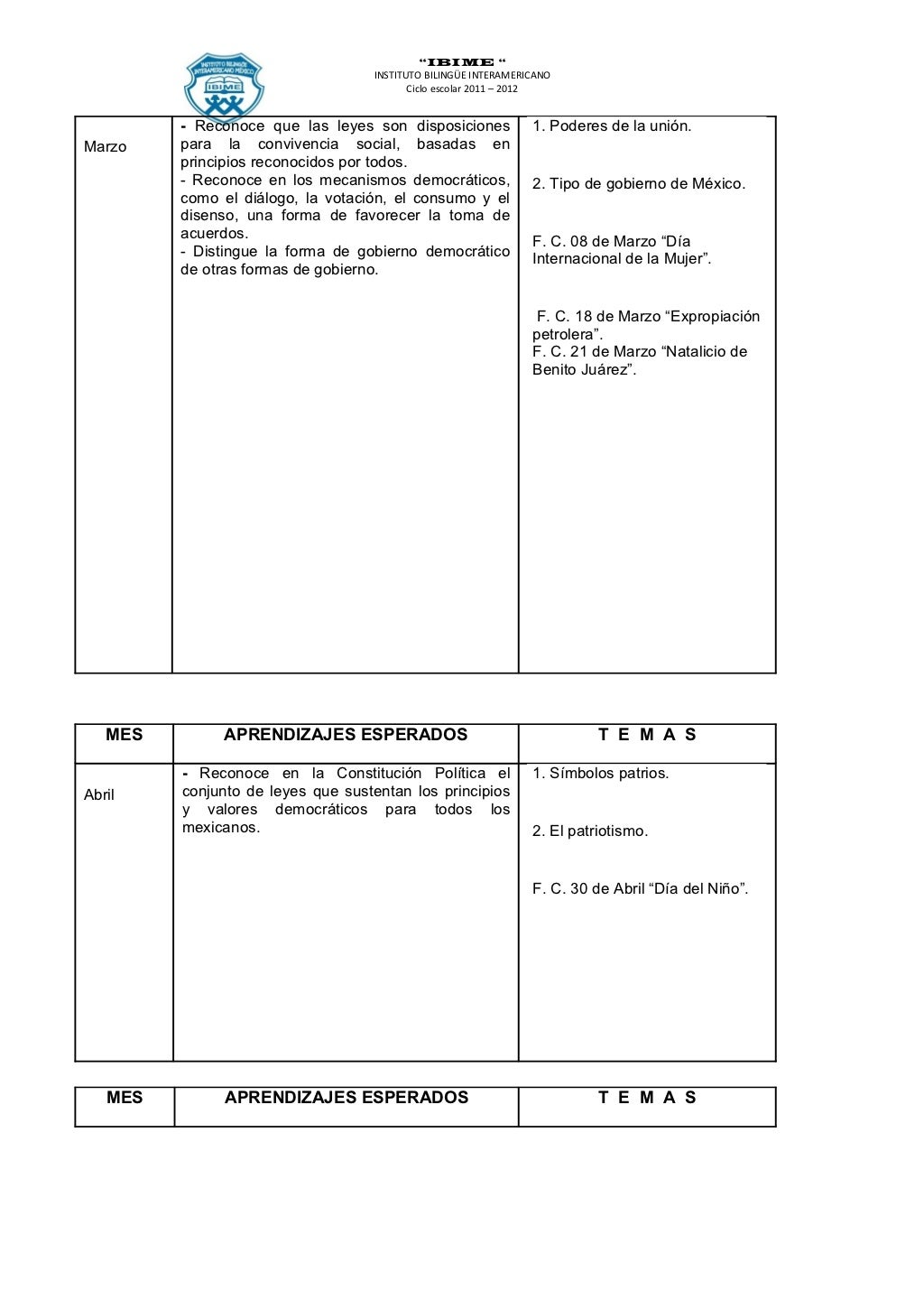 Temario Primaria Quinto Grado