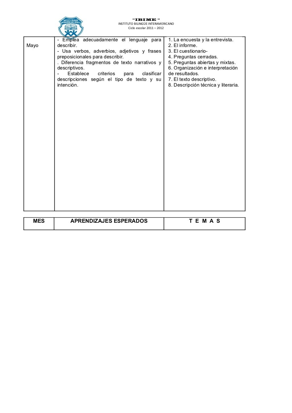 Temario Primaria Quinto Grado