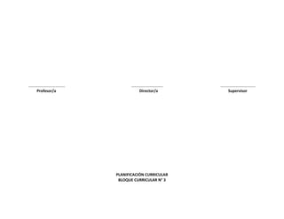 ……………………………….
Profesor/a

…………………………..
Director/a

PLANIFICACIÓN CURRICULAR
BLOQUE CURRICULAR N° 3

……………………………..
Supervisor

 
