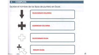 SELECCIONAR COLUMNA
AGRANDAR COLUMNA
SELECCIONAR CELDA
MOVER CELDA