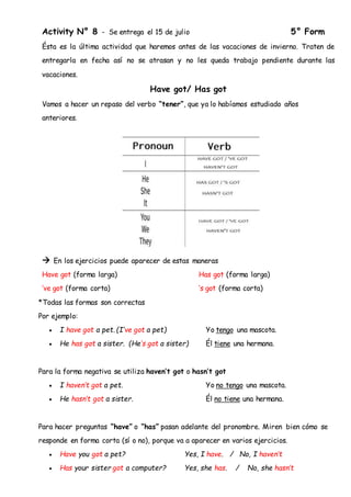 Activity N° 8 - Se entrega el 15 de julio 5° Form
Ésta es la última actividad que haremos antes de las vacaciones de invie...