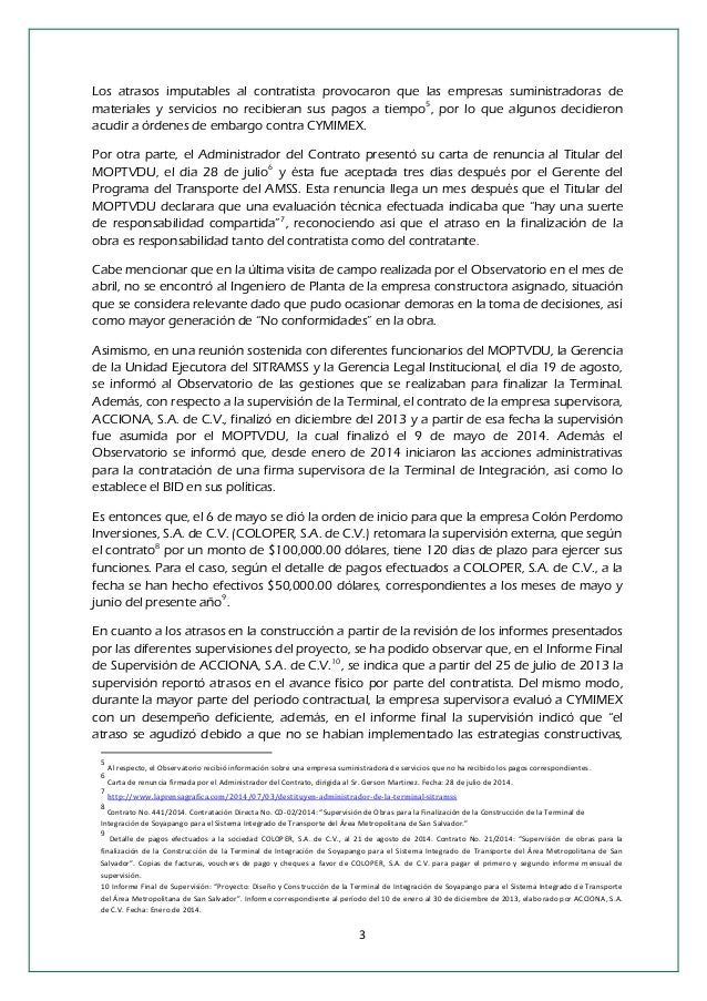 Quinto informe de seguimiento para la construcción de la 