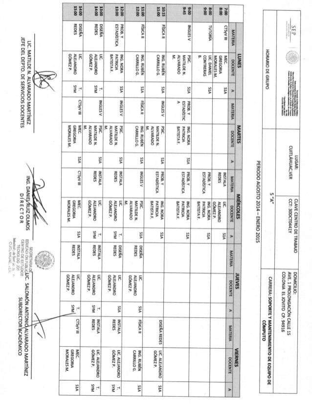 Horarios Quinto Semestre