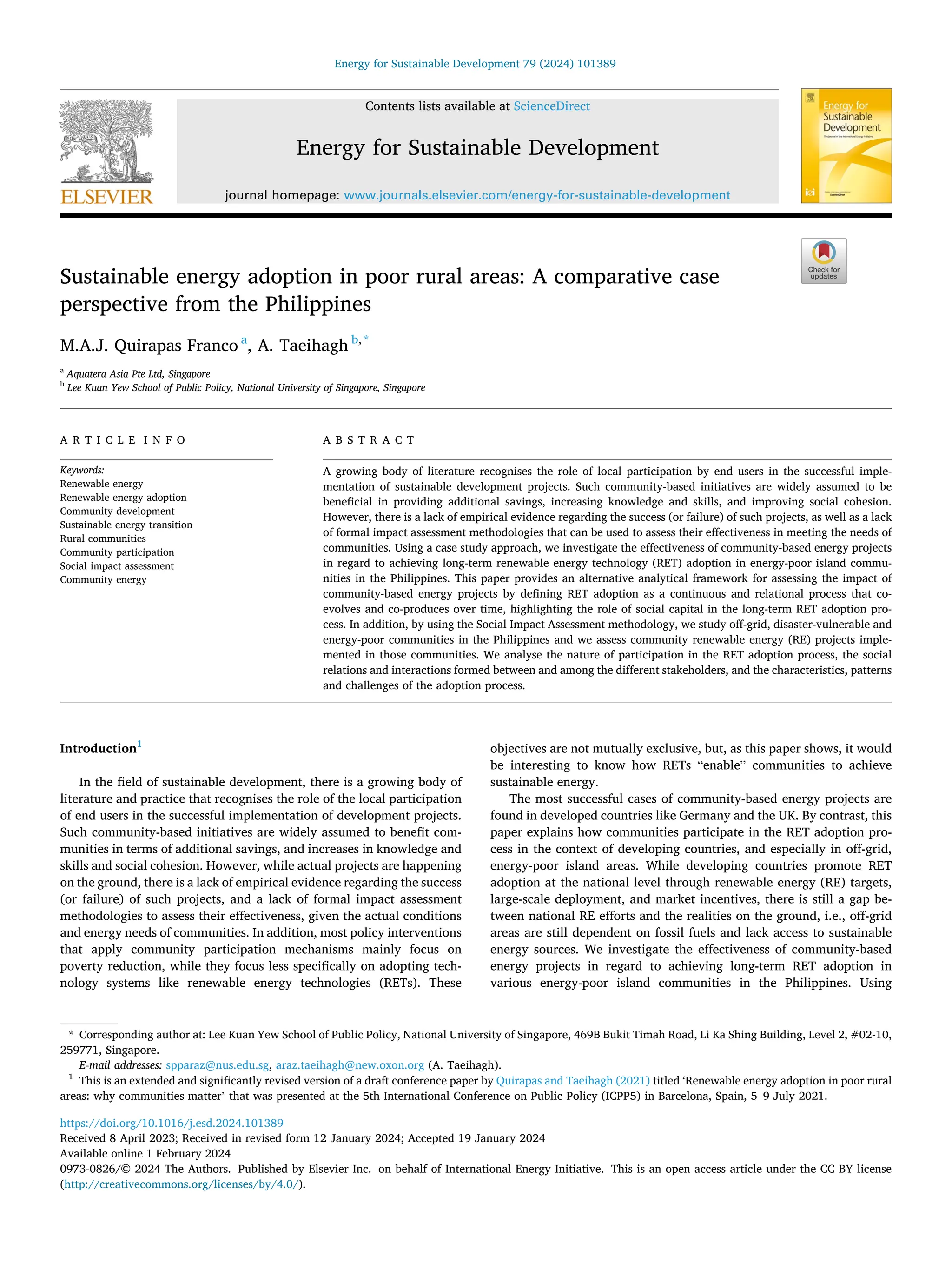 Sustainable energy adoption in poor rural areas | PDF