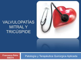 VALVULOPATÍAS
   MITRAL Y
 TRICÚSPIDE




Francesca Reho   Patología y Terapéutica Quirúrgica Aplicada
    556374
 