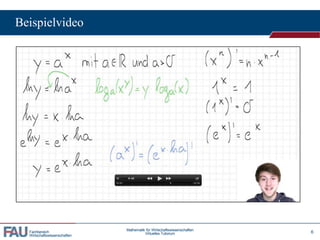 Fachbereich
Wirtschaftswissenschaften
Beispielvideo
6
Mathematik für Wirtschaftswissenschaften
Virtuelles Tutorium
 