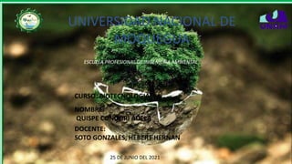 UNIVERSIDAD NACIONAL DE
MOQUEGUA
ESCUELA PROFESIONAL DE INGENIERIA AMBIENTAL
CURSO: BIOTECNOLOGIA
NOMBRE:
QUISPE CONDORI ADELA
DOCENTE:
SOTO GONZALES, HEBERT HERNAN
25 DE JUNIO DEL 2021
 