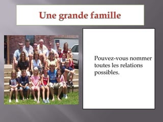 Une grande famillePouvez-vous nommer toutes les relations possibles.