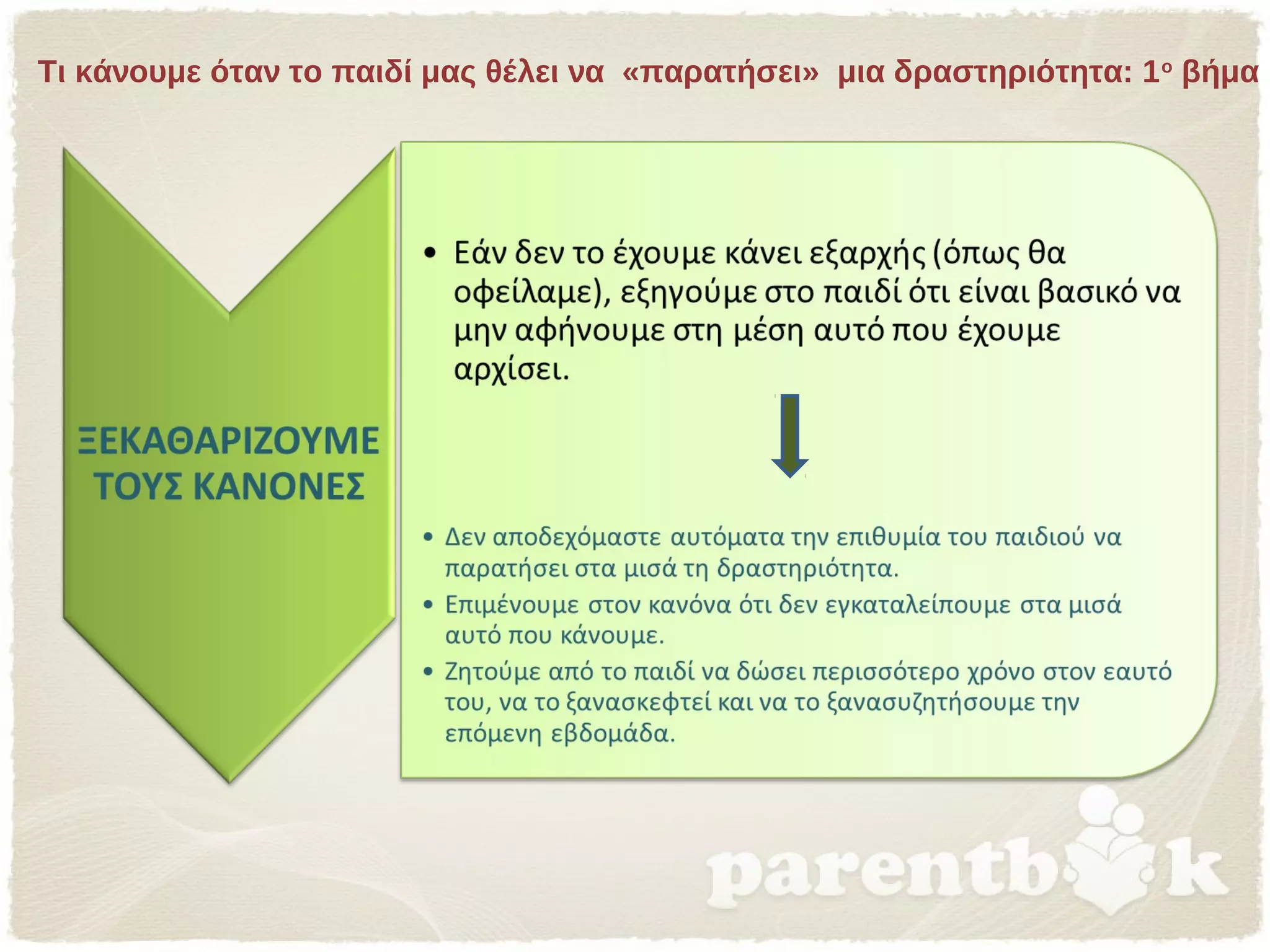 Τι κάνουμε όταν το παιδί μας θέλει να «παρατήσει» μια δραστηριότητα: 1ο
βήμα
 