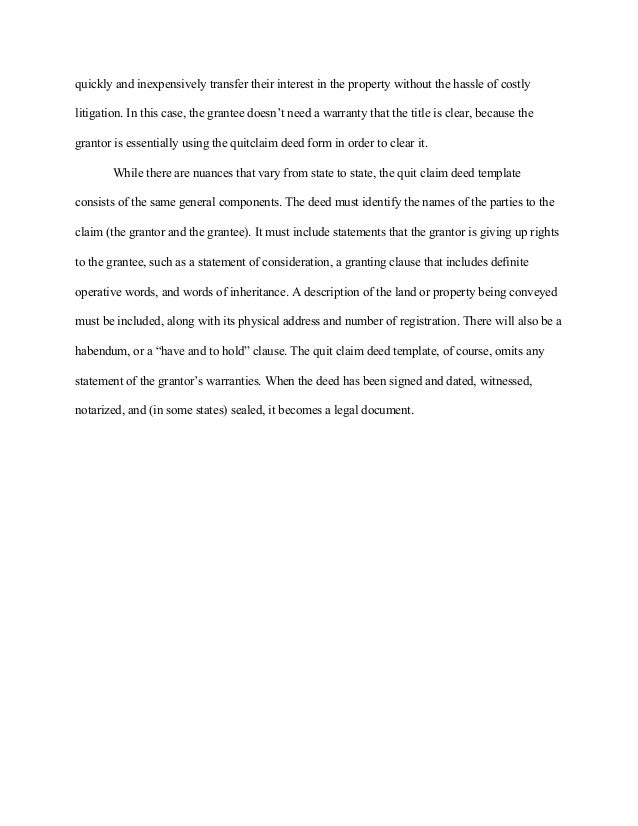 components of a quit claim deed quick deed form