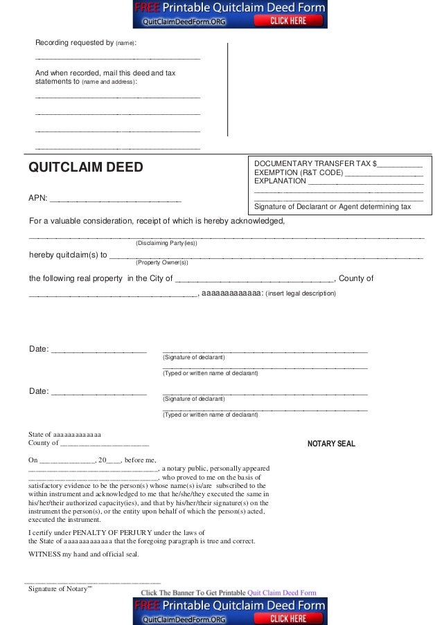 Quitclaim Deed Sample