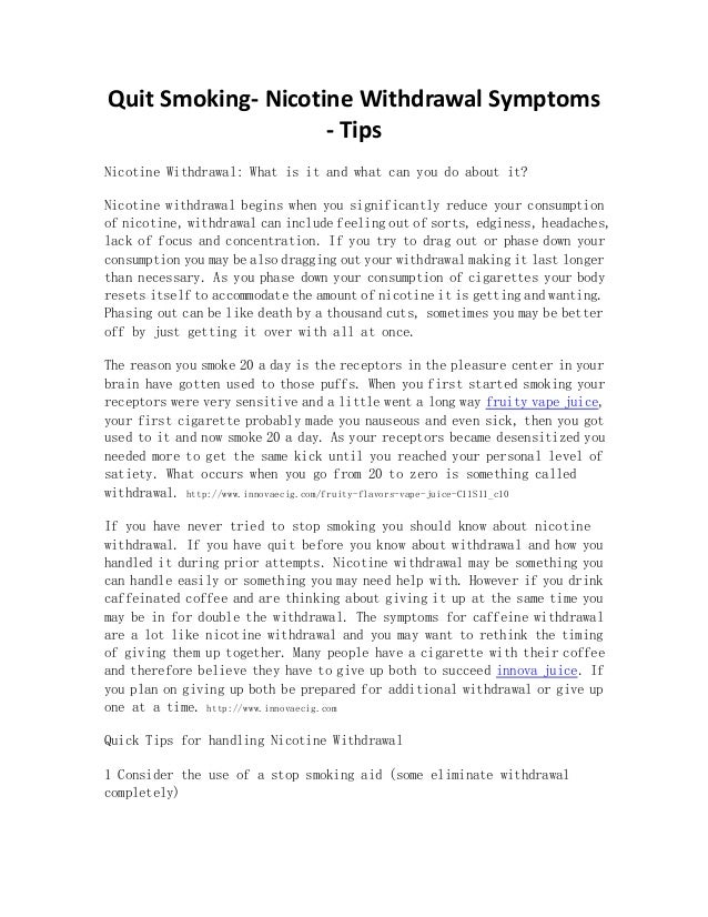 Quit Smoking Nicotine Withdrawal Symptoms Tips