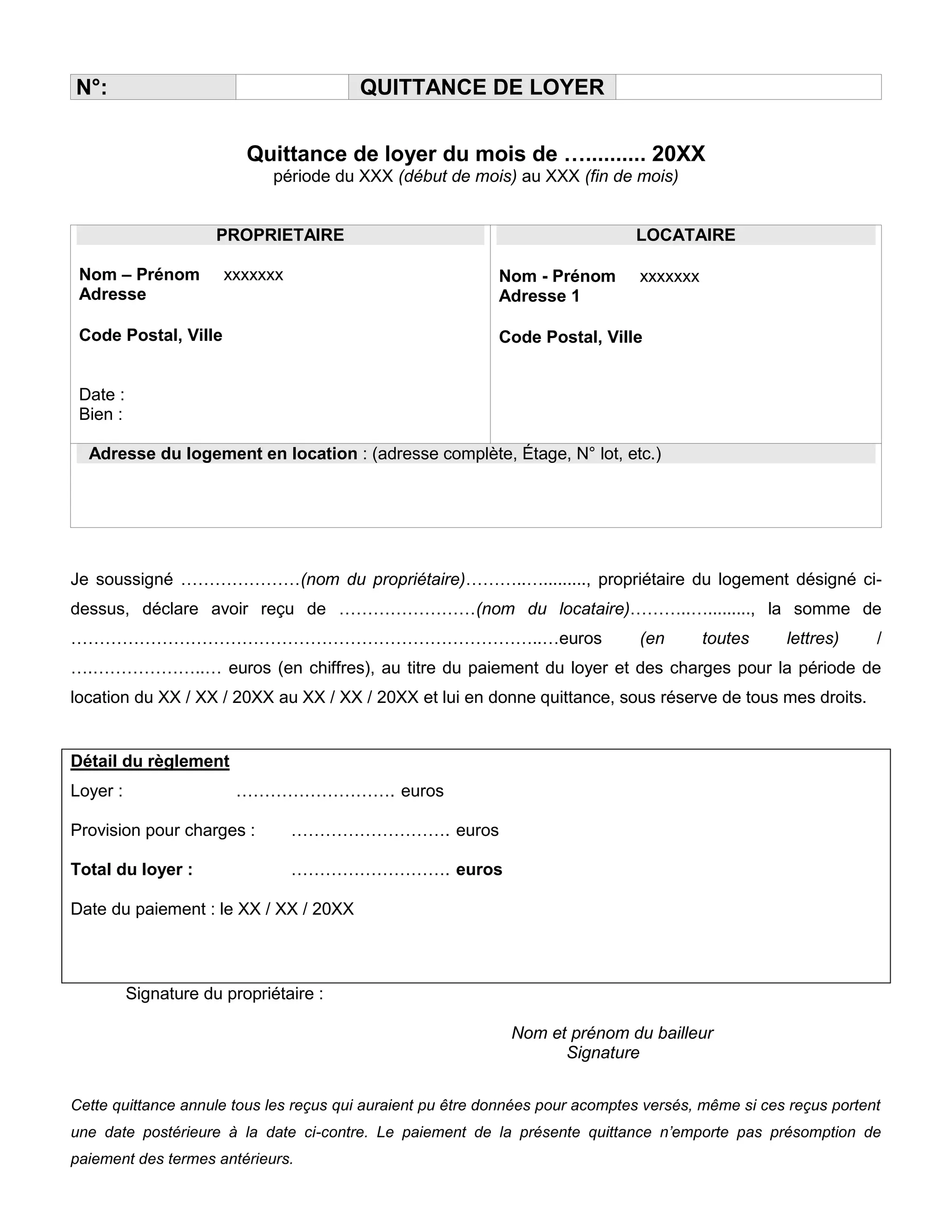 Quittance de loyer gratuite PDF