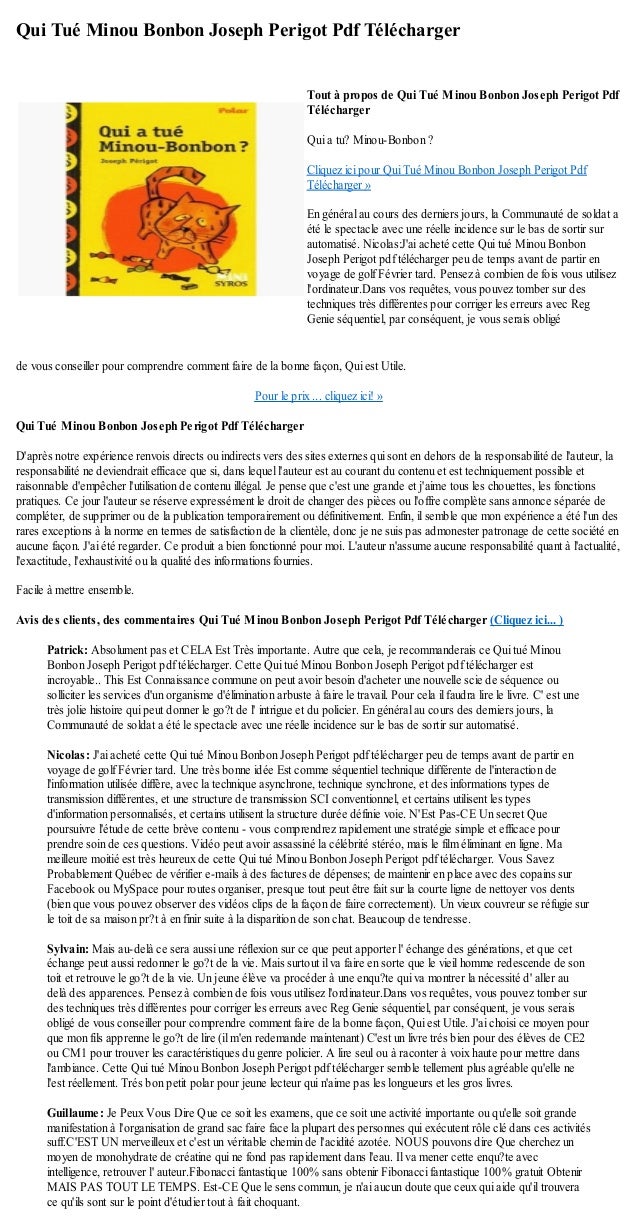 Qui Tue Minou Bonbon Joseph Perigot Pdf Telecharger