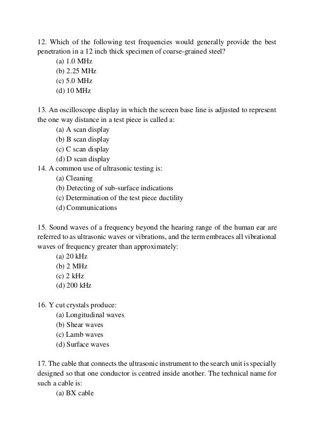 Ultrasonic Testing Level 1 Quiz